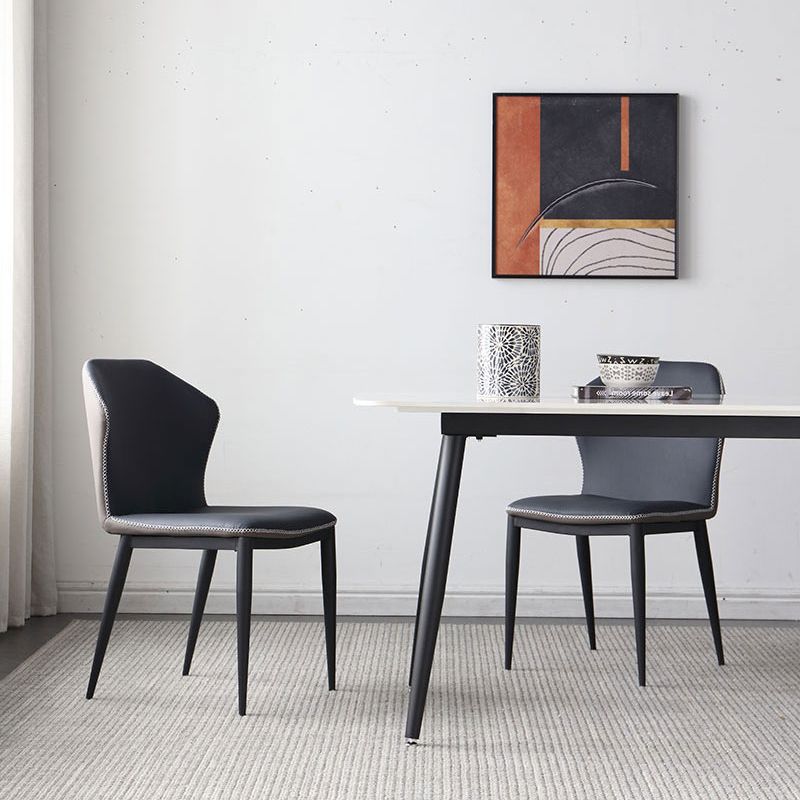 Contemporary Style Sintered Stone Dining Table with Grey Fixed Table and 4 Legs Base