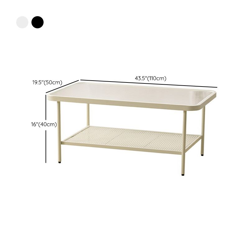 Rectangle Glass Coffee Table 15.75"H Sled Cocktail Table with Shelf