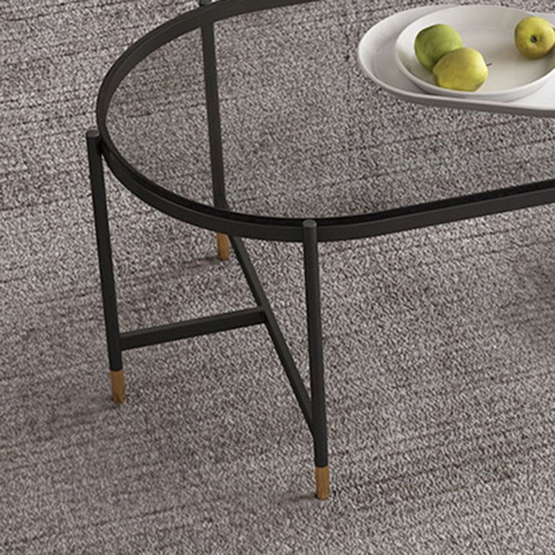 Contemporary Elliptical Glass & Slate Coffee Cocktail Table with Storage Shelf