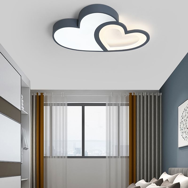 Nordic Style LED Flush Mount Heart-Shape Ceiling Light Fixture with Metal for Bedroom
