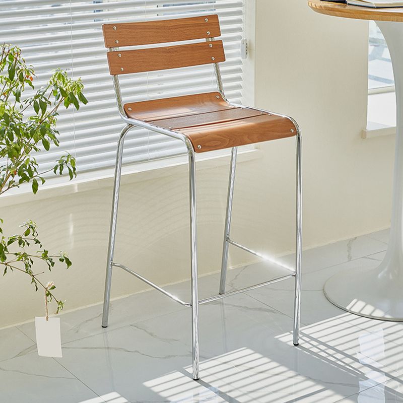 Modern Style Counter Stool Wood Saddle Seat Bar Stool with Metal Base