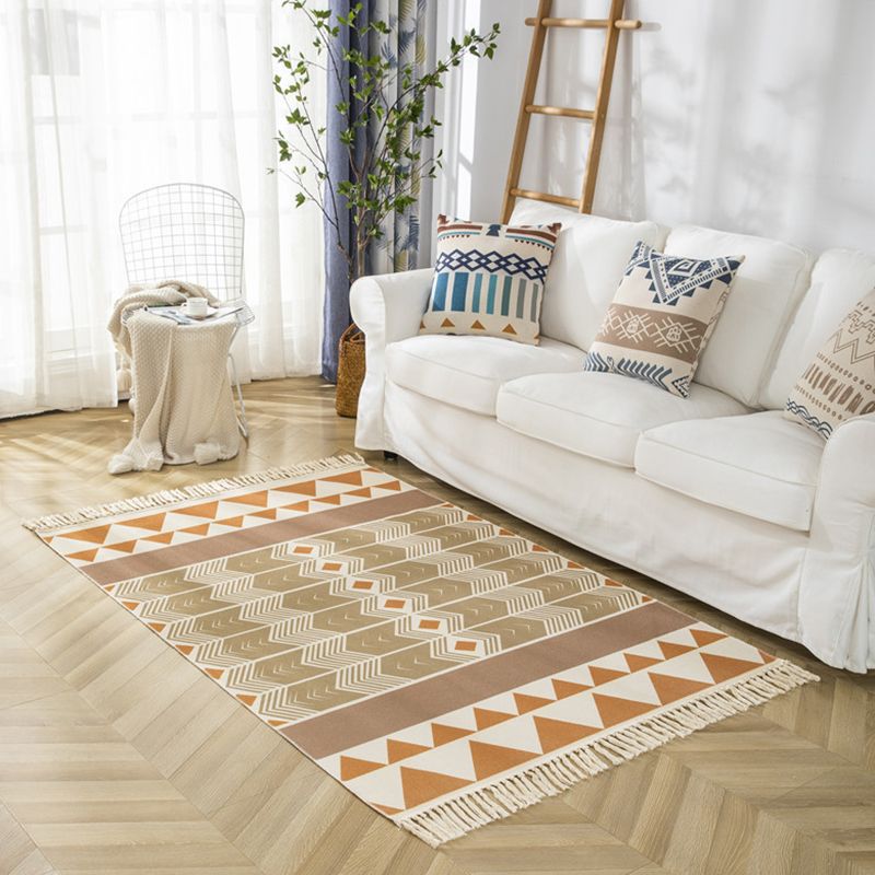Tapis rétro motif ameicana motif en coton mélange tapis de conception de franges de conception pour décoration intérieure