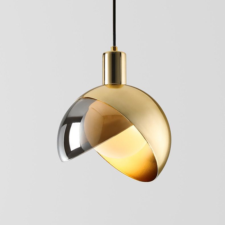 Lámpara colgante de oro de vidrio en moderna luz colgante de globo de hierro estilo lujo para comedor