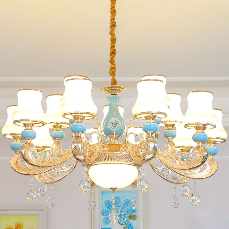 Araña colgante cónica ópalo modernista ópalo de vidrio esmerilado kit de luz colgante con acento de cristal