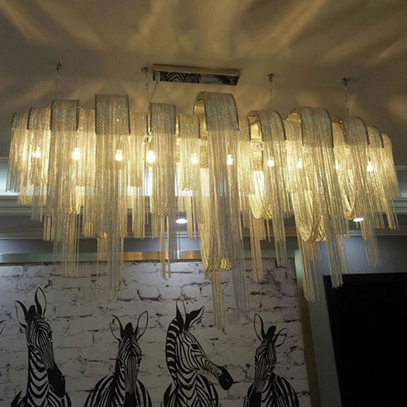 Lampadario ad arco in alluminio lampadario postmoderno 12-bulb argento sospensione per lobby