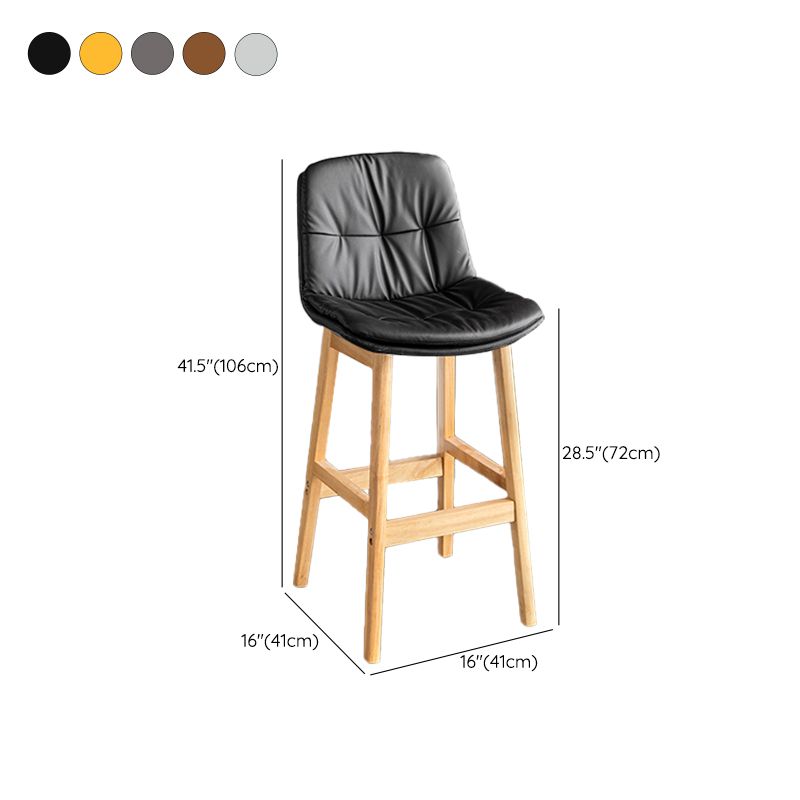 Modern Solid Wood Legs Faux Leather Bar Stools with Footrest