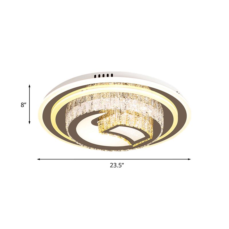 Rounded Bedroom Flushmount Minimalist Beveled Glass Crystal LED Nickel Close to Ceiling Lighting
