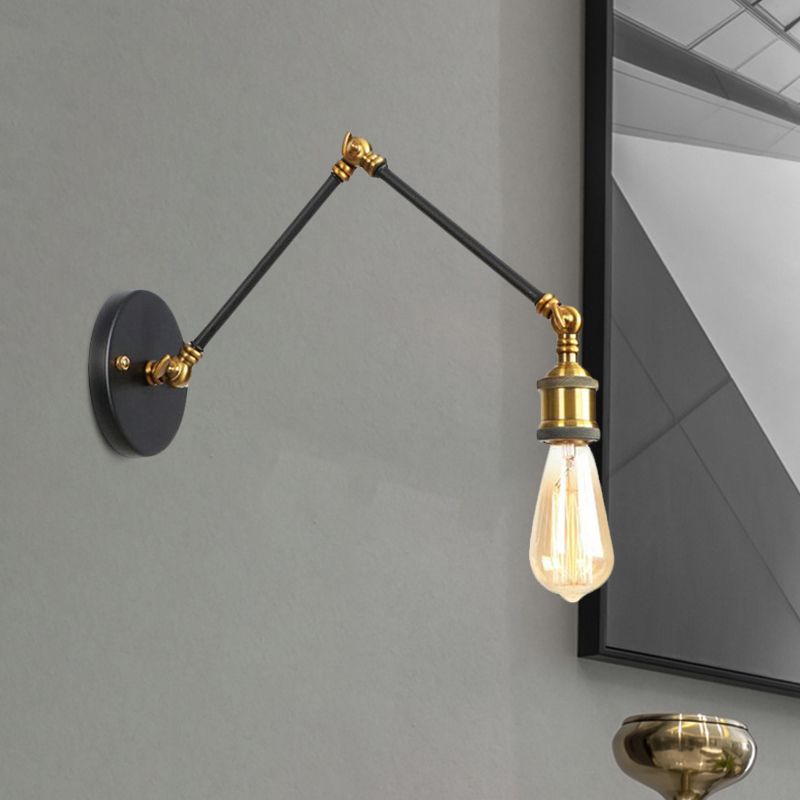 1 Light Swing Arm Sconce Light Industrial Black/Brass Metal Wall Lighting Fixture for Bathroom