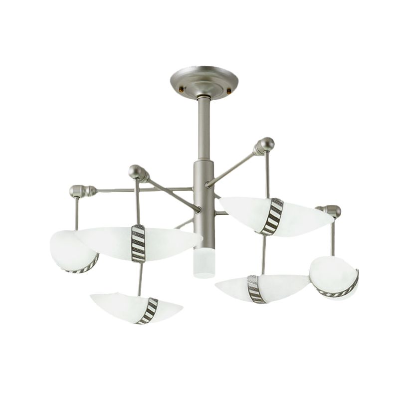 Lampadario contemporaneo a ciondolo a sospensione a pendente a 6 luci in nichel con sushi Opal Glass Shade