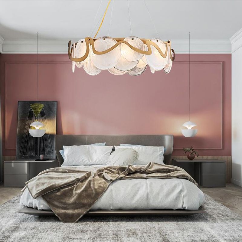 Minimal Style Chandelier Light Fixture Round Shape Glass Hanging Light for Bedroom