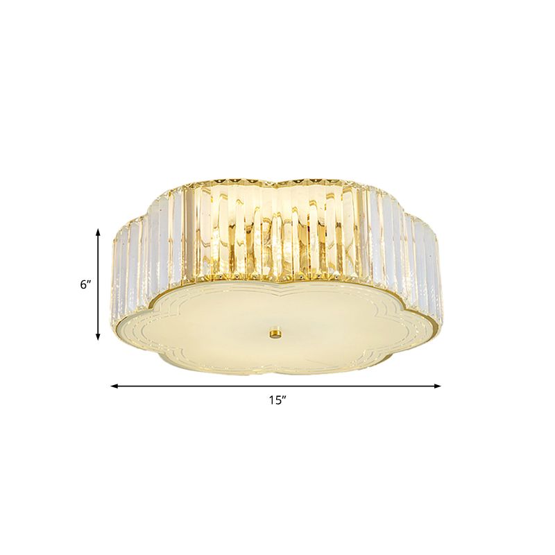 Golden Flower Flush Pendant Light Modern Clear Crystal 15"/19" W LED Flush Light with Acrylic Diffuser