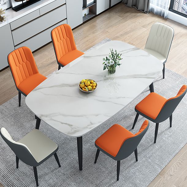 Stone Rectangle Dining Table Modern Metal Black Frame Tripod Dining Table