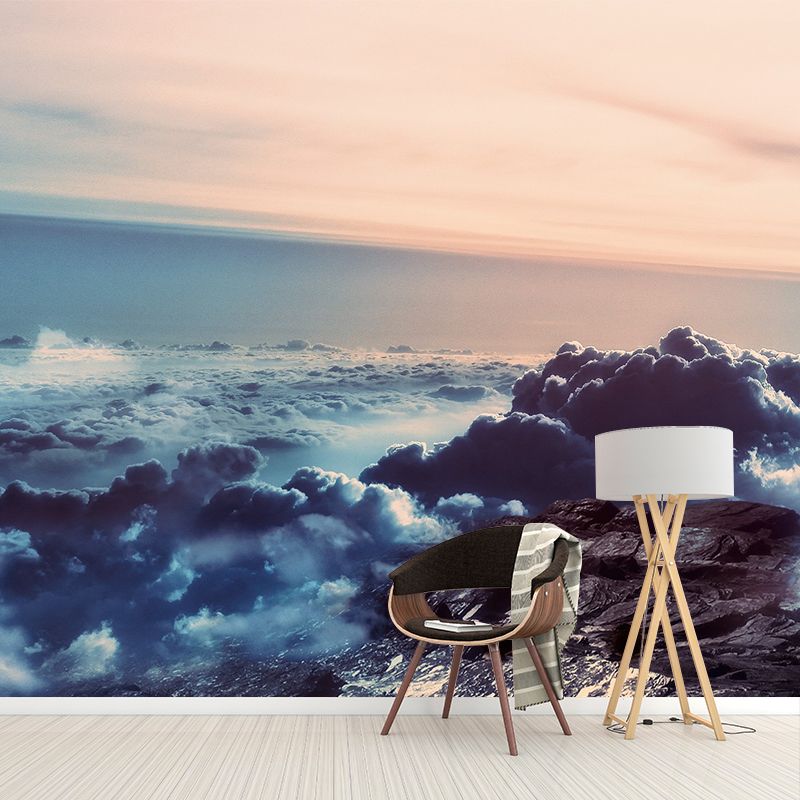 Grey Mountain Above Clouds Mural Washable Contemporary Living Room Wall Decoration