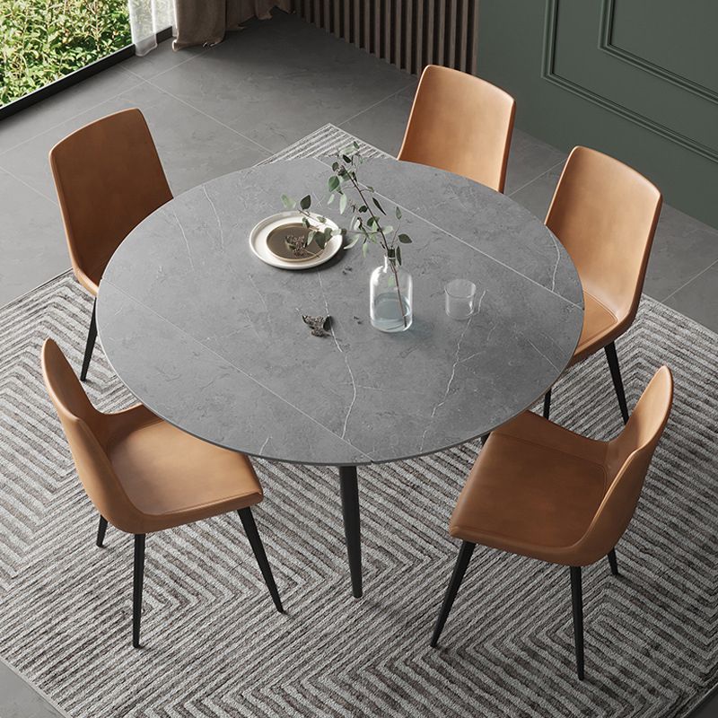 Modern Round Dining Table Sintered Stone Dining Table with 4 Black Legs for Home Kitchen Dinner