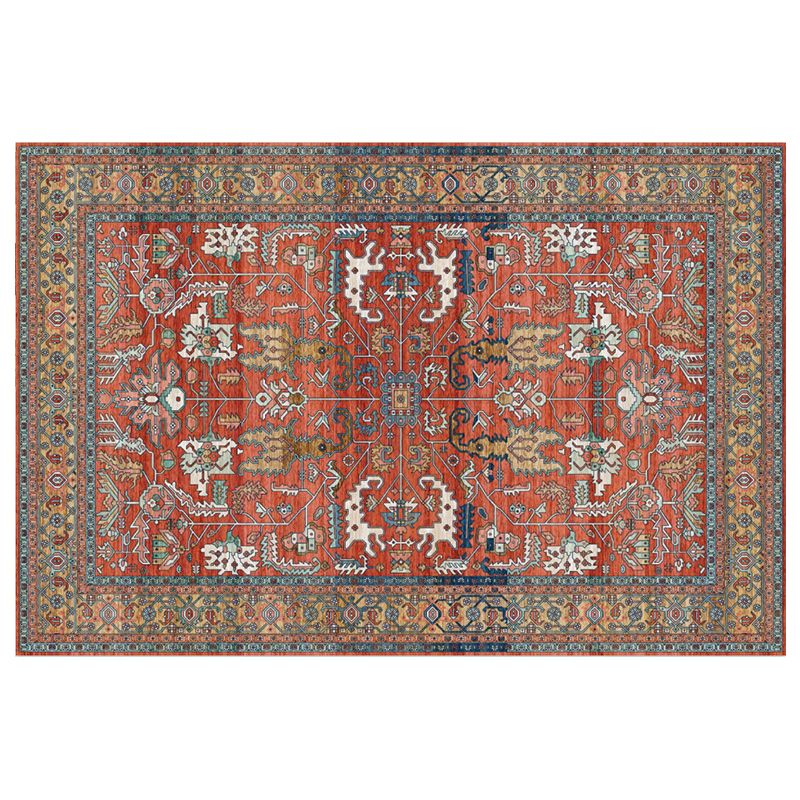 Red Tone Luxury Rug Polyester Ethnic Print Area Rug Anti-Slip Backing Carpet for Home Decoration