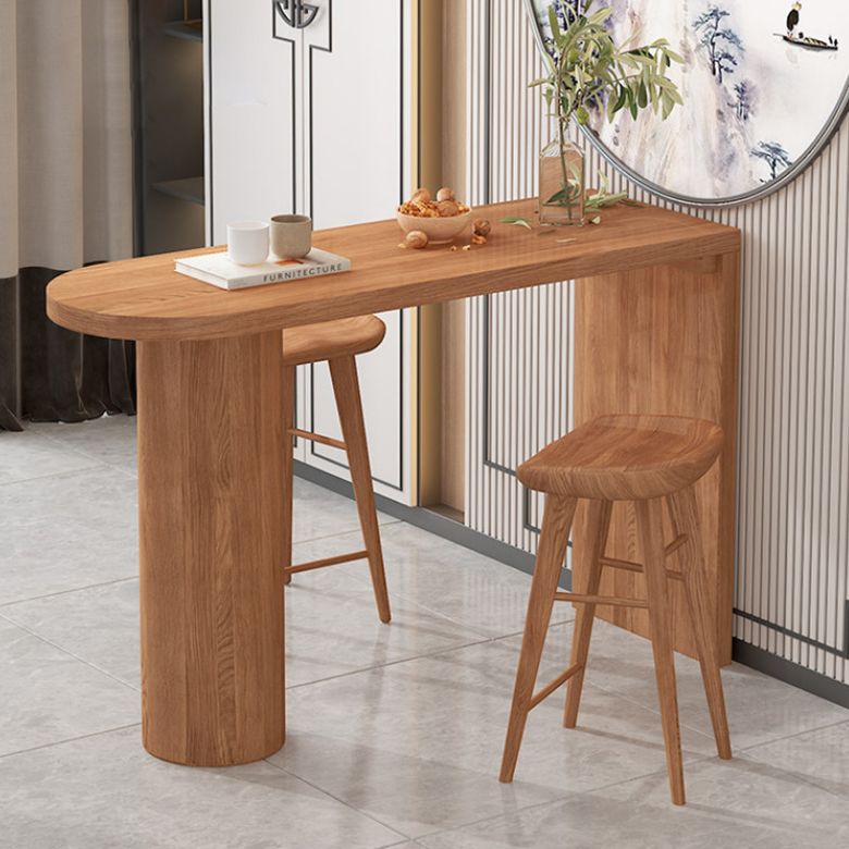 Wood Bar Dining Table Contemporary Double  Pedestal Bar Table