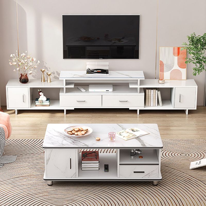Modern 4 Legs Wood Coffee Table Rectangle Cocktail Table with Storage
