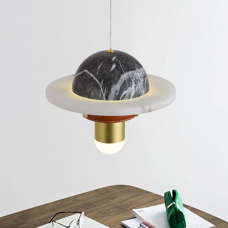 Light plafond suspendu de marbre en forme de dirigeant en forme de dirigeable noir pour chambre à coucher