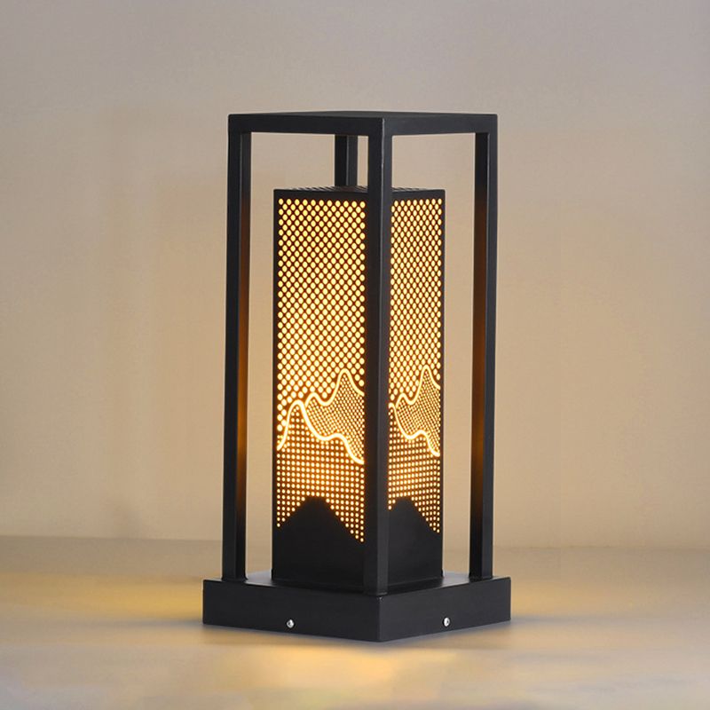 Modern Metal Pillar Lamp Rectangle Outdoor Waterproof Light in Black