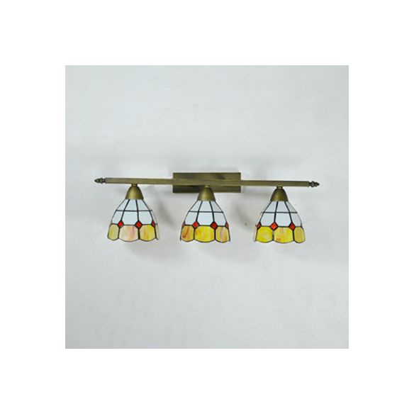 Yellow/Pink/Green/Blue Dome Wall Sconce Lamp Vintage Tiffany 3 Lights Wall Mount Light in Brass for Bathroom