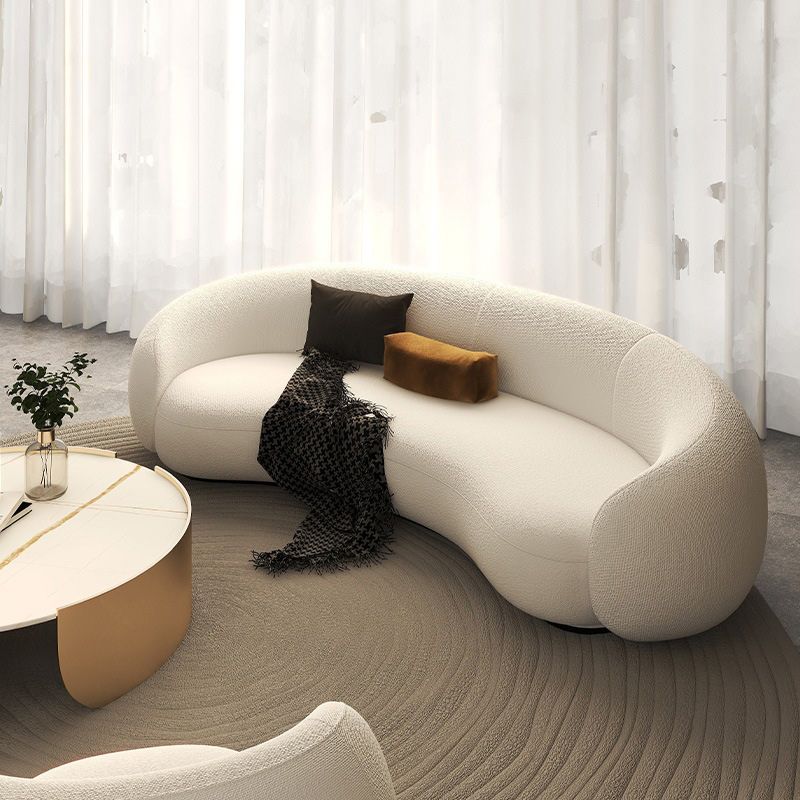 Contemporary Wool Curved Sofa Minimalist Beige Sloped Arm Sofa