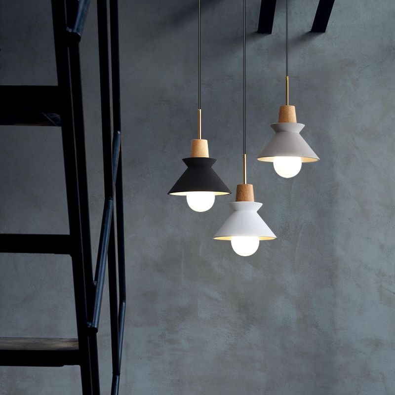 Resin Conical Drop Lamp Macaron 1 Bulb Solid Wood Pendant Light