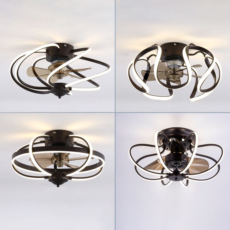 Minimalistische Käfig Deckenlüfter Leichtes Acryl -Esszimmer LED SEMI Flush Mount mit Fernbedienung