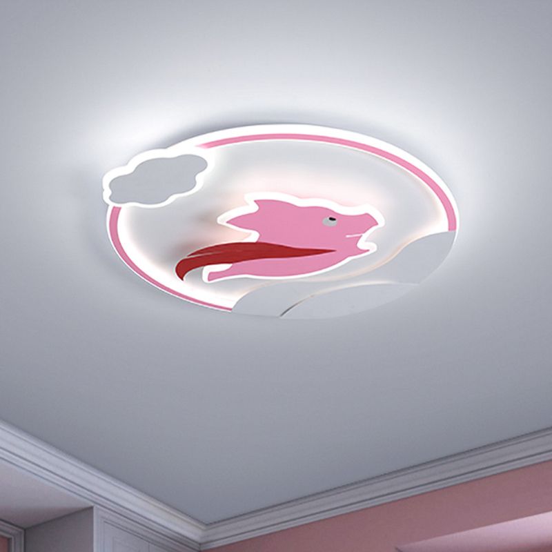 Super Pig Ultrathin Ceiling Flush Cartoon Acrylic Pink LED Flush Mount Lamp in Warm/White Light