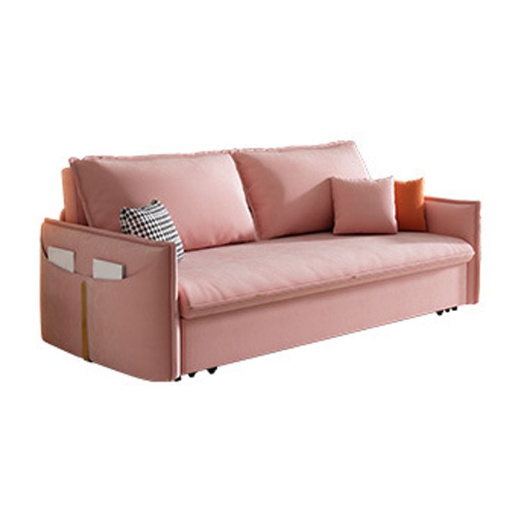 Pink Pillow Back Loveseat Foldable Sleeper Sofa with Storage