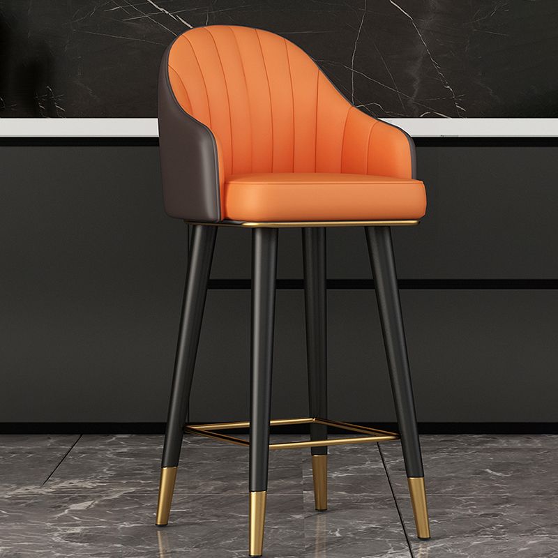 Glam Backrest Bar Stool Leather Counter Stool with Metal Legs