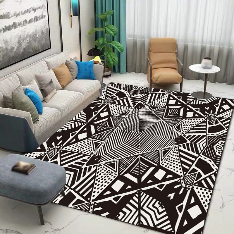 Nordic Modern Rug in Black Lines Dots Pattern Rug Polyester Machine Washable Carpet for Home Decoration