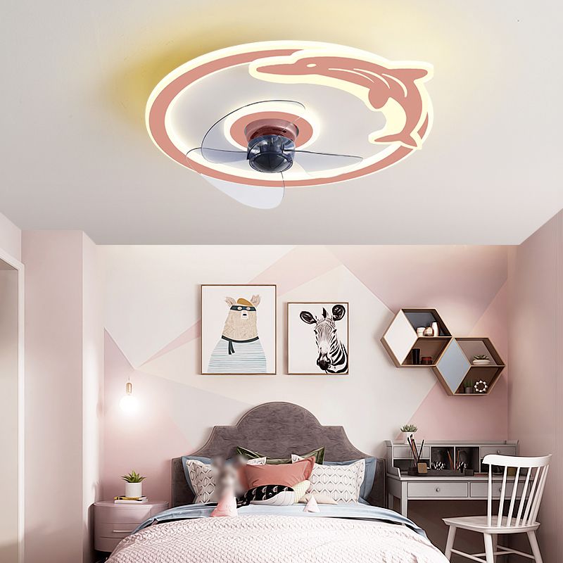 Children LED Ceiling Fan Light Round Ceiling Mount Lamp with Acrylic Shade for Kid's Room