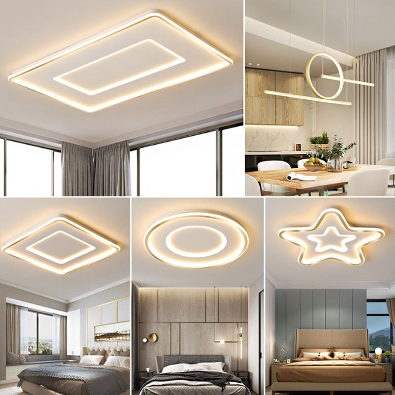Extra Thin Star/Square/Triangle Flush Light Contemporary Metal Polished Gold LED Ceiling Mount Lamp for Baby Room