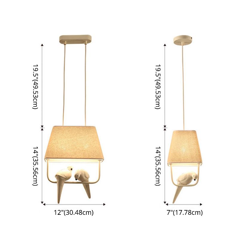 Dinning Room Pendant Light Fixture Rustic White Hanging Lamp Kit Square Fabric Shade