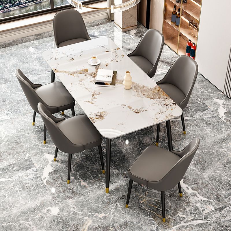 Nordic Dining Furniture Set 1/2/5/7 Pieces Rectangle Sintered Stone Table Armless Chairs