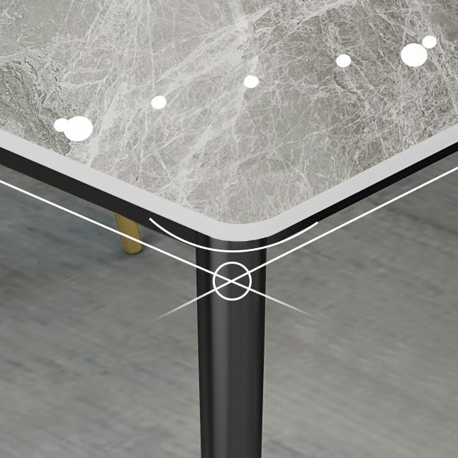 Juego de comedor rectángulo de piedra sinterizado moderno juego de comidas blancas estándar con 4 patas base