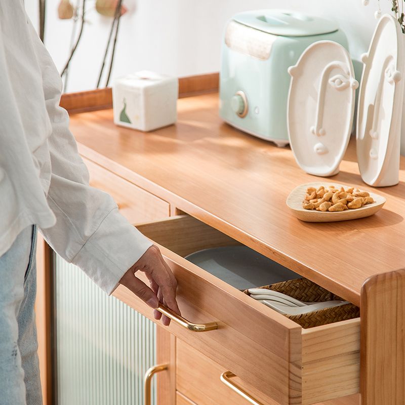 Modern Style Pine Wood Storage Sideboard Cabinet with Glass Door