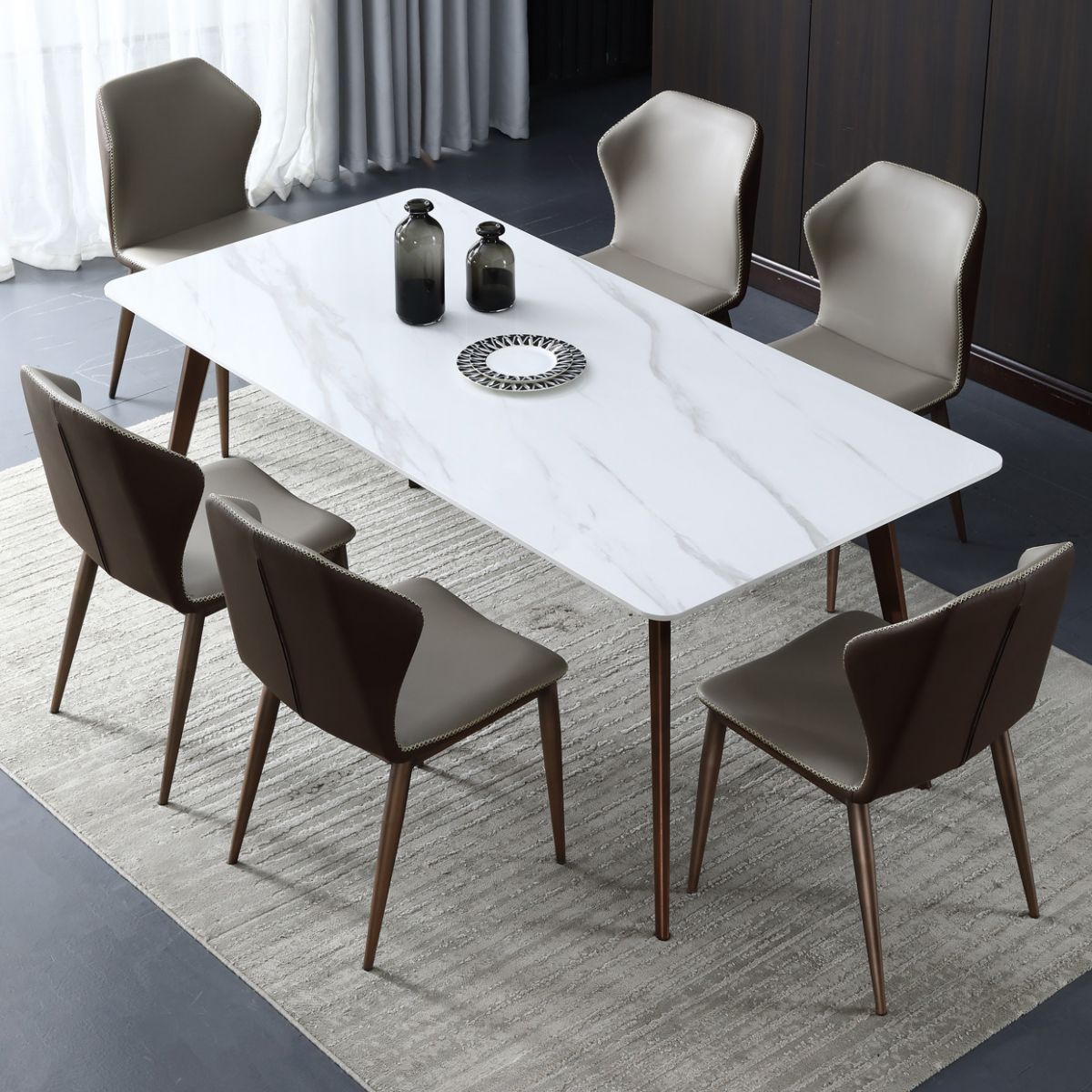 Mid-Century Modern Sintered Stone Table 4 Legs Rectangle Table for Home