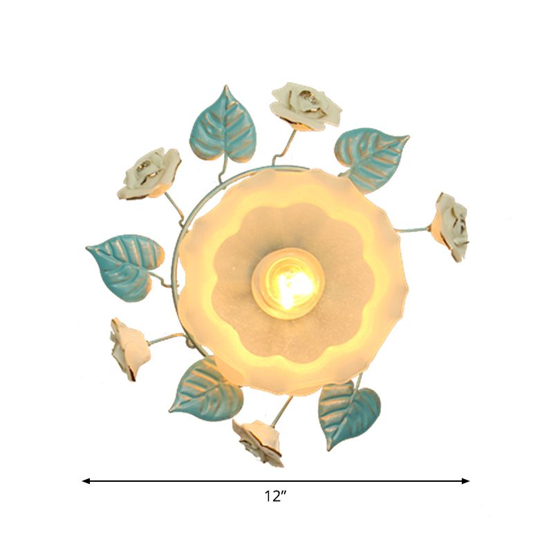 Bloemvormige woonkamer inbouw Pastoraal mat wit glas 1-lichtblauw plafondinbouwlamp