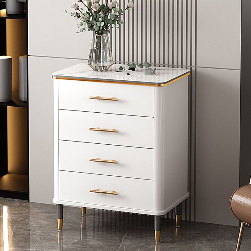 Glam Bedroom Stone Storage Chest Vertical Chest in White with Drawers