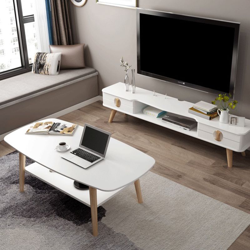 Modern 4 Legs Rectangular Coffee Table with Storage Cocktail Table