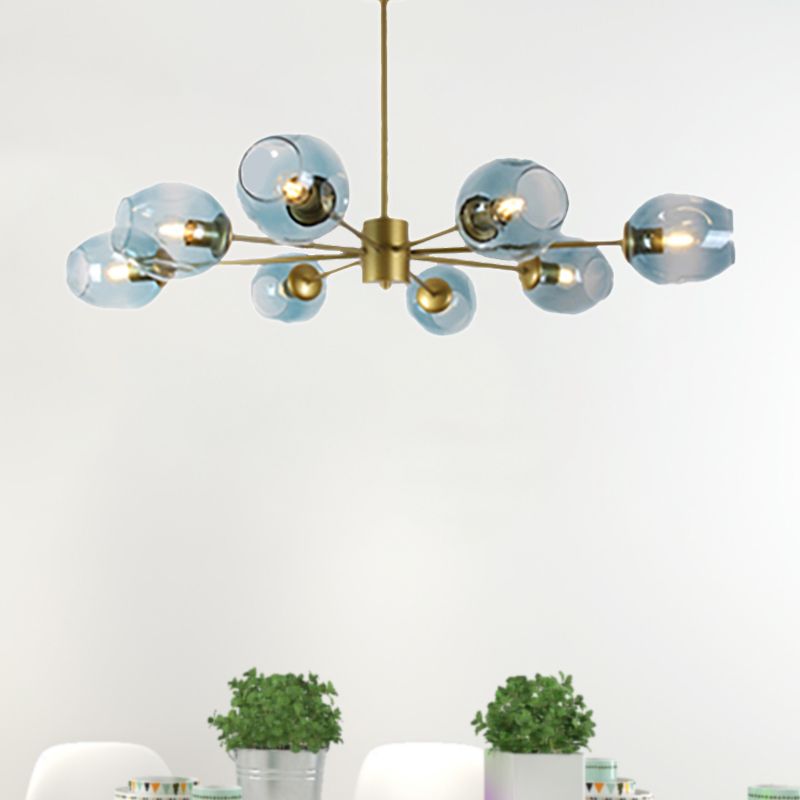Gold Branch Chandelier Lighting Post Modern 6/8 Lights Light Blue/Clear/Amber Glass Ceiling Suspension Lamp