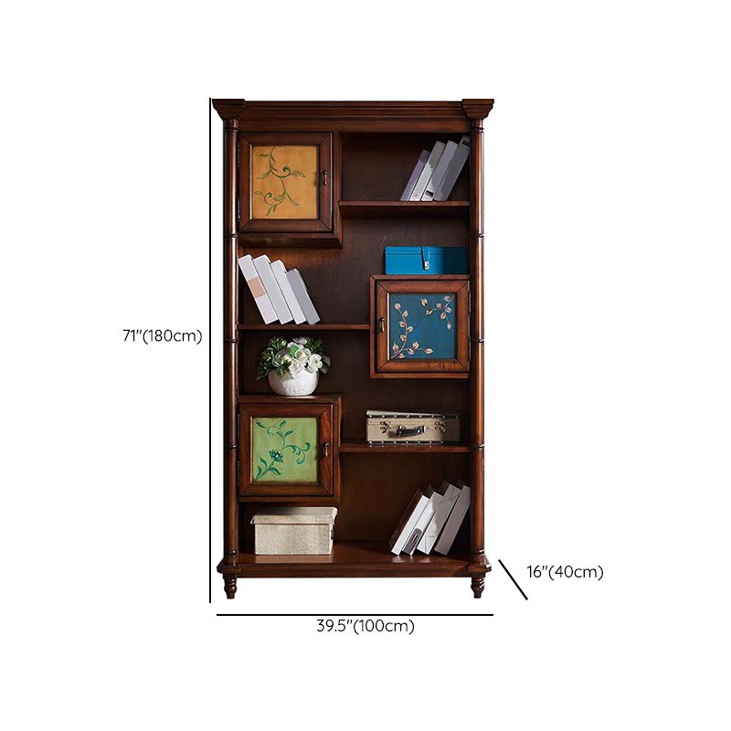 Solid Wood Brown Cabinet 70.9" Tall Mid-Century Modern Accent Cabinet with 3 Doors