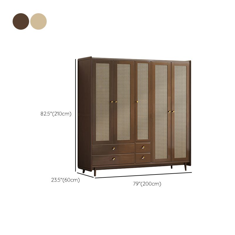 Rubberwood Solid Wood Frame Wardrobe Modern Rattan Hinged Doors with Legs