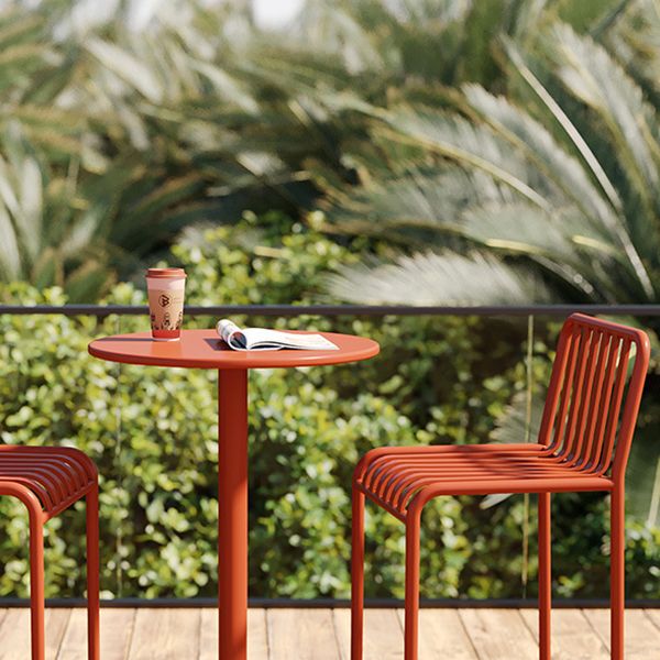 Modern Armless Backrest Counter Stool Iron Courtyard Bar Stool with Seat and Pedal