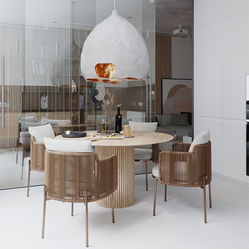 Contemporary Style Dining Table Round Solid Wood Dinette Table for Home Kitchen