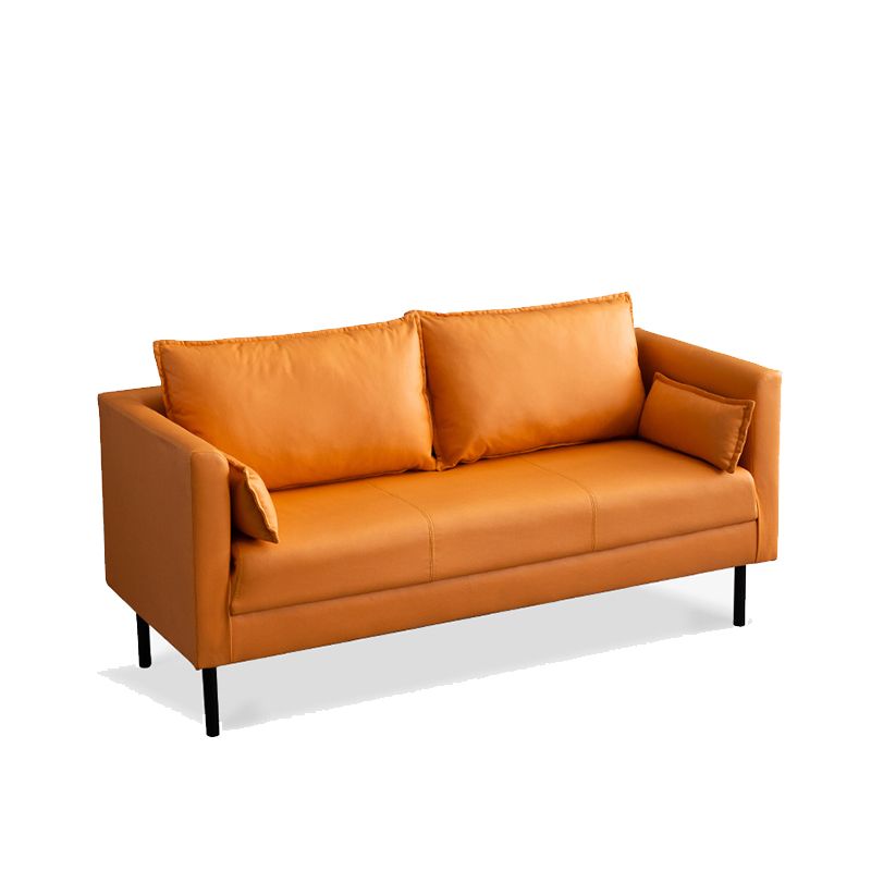 30.7" High Glam Sofa Faux Leather Tuxedo Arm Sofa with 2 Pillows