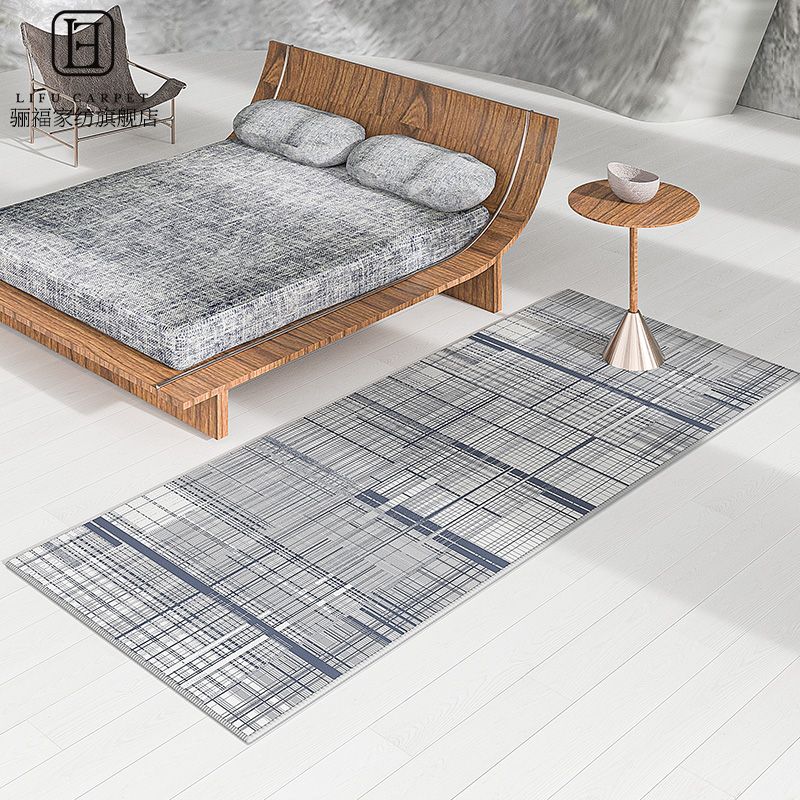 Modern Drawing Room Area Rug Grey Geometric Pattern Area Carpet Polyester Non-Slip Backing Carpet