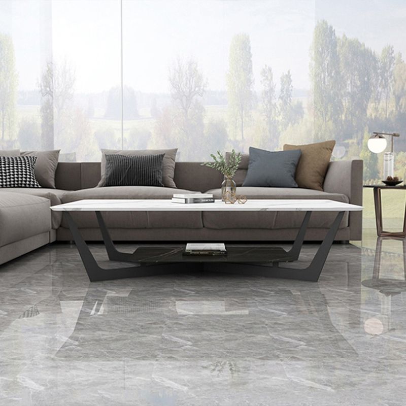 Cross Legs Coffee Table with Shelf Luxurious Metal Cocktail Table