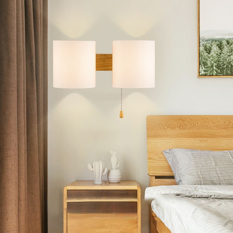 Wood Bath Vanity Lighting Modern White Shade Wall Light Sconces